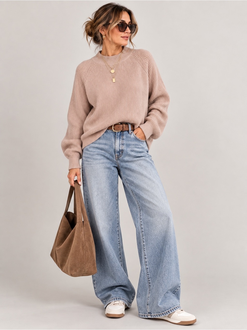 Brian Bailey- Ribbed Crew Neck Sweater in Blush Taupe - SzM - Picture 5 of 13